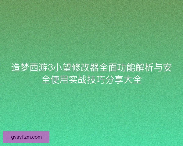 造梦西游3小望修改器全面功能解析与安全使用实战技巧分享大全