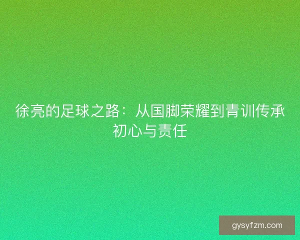 徐亮的足球之路:从国脚荣耀到青训传承初心与责任 徐亮的足球之路:从国脚荣耀到青训传承初心与责任
